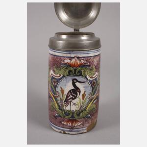 Erfurter Fayencewalzenkrug mit Vogelmotiv