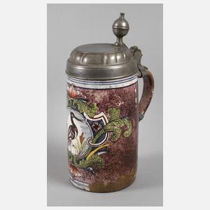 Erfurter Fayencewalzenkrug mit Vogelmotiv