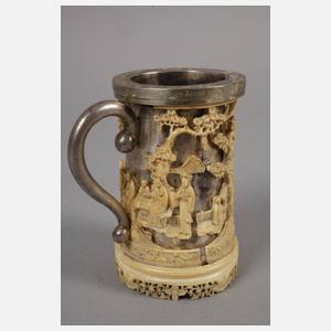 Barocker Silberbecher mit Elfenbeinauflage