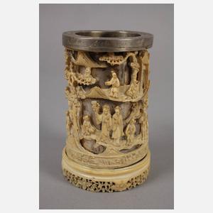 Barocker Silberbecher mit Elfenbeinauflage