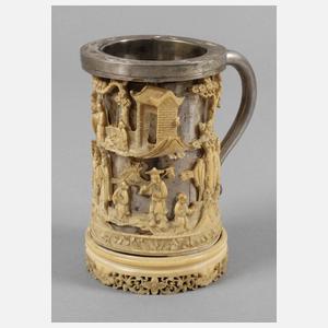 Barocker Silberbecher mit Elfenbeinauflage