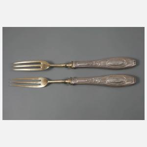 Sechs Abendbrotmesser und sechs Obstgabeln Silber