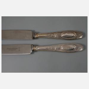 Sechs Abendbrotmesser und sechs Obstgabeln Silber