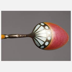 Sechs Mokkalöffel Silber mit Email