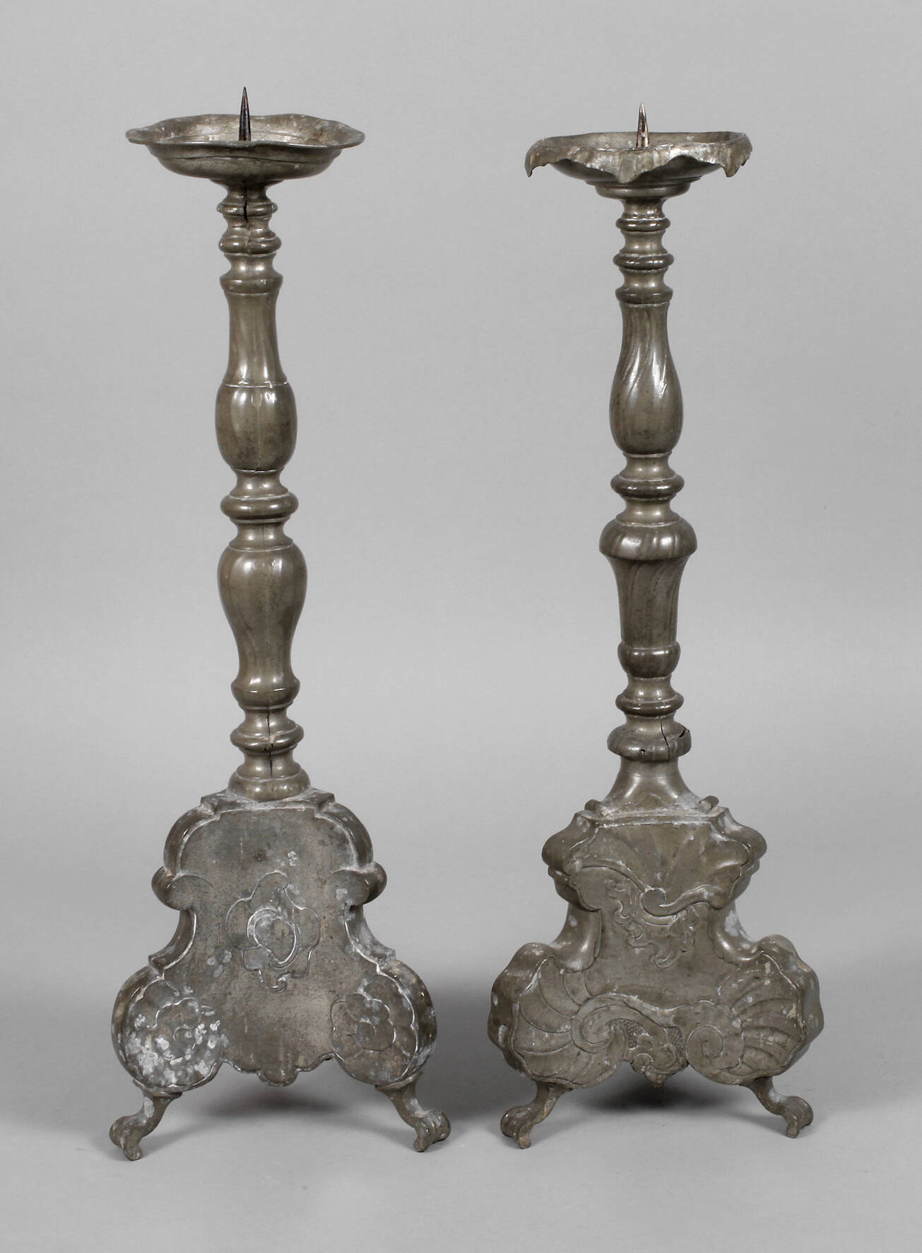 Zwei Kirchenleuchter Rokoko Zinn
