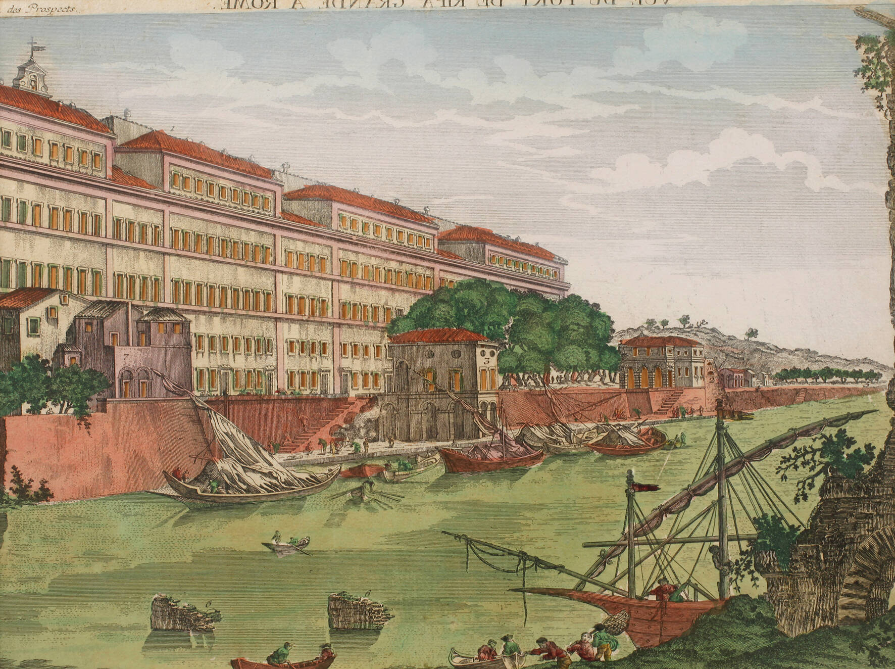 Guckkastenblatt Hafen von Ripa Grande in Rom