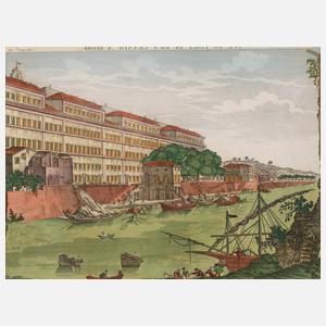 Guckkastenblatt Hafen von Ripa Grande in Rom