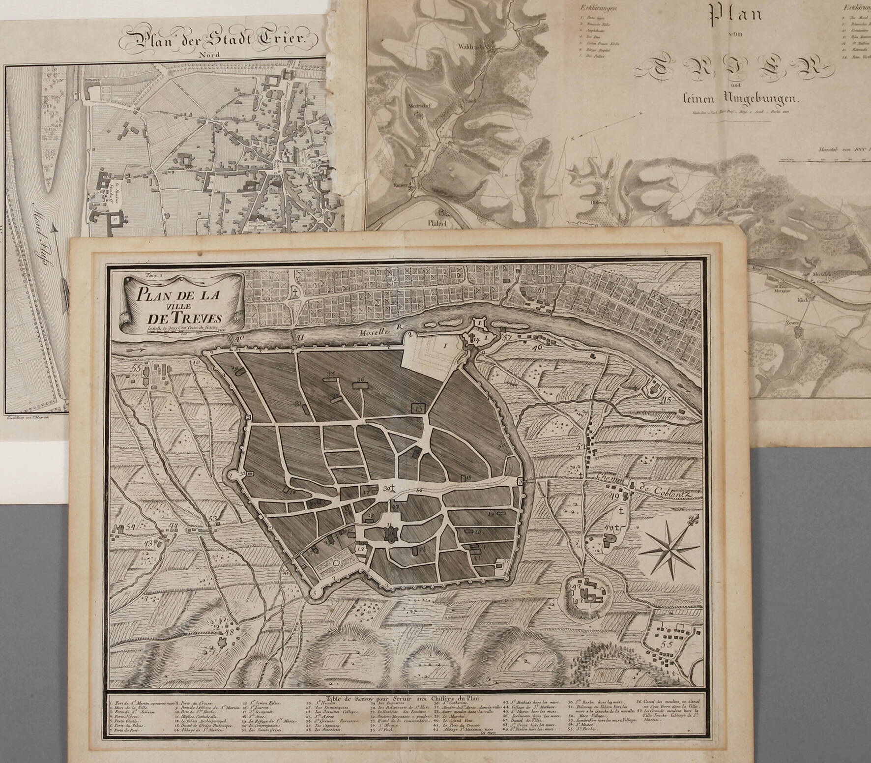 Drei Stadtpläne von Trier