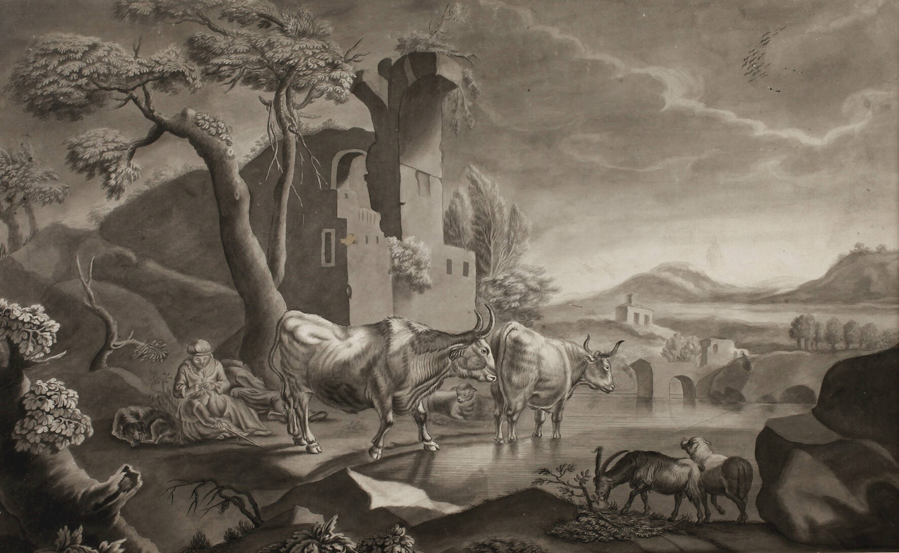 Matthias Oreszkovich, attr., Vieh am See