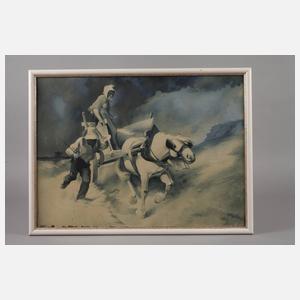R. Schmole, Pferdewagen im Sturm