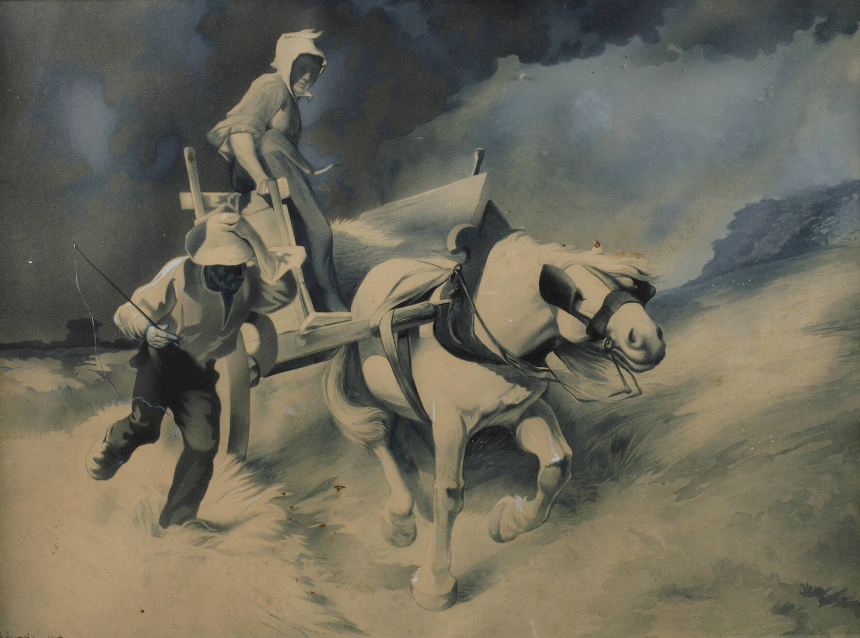 R. Schmole, Pferdewagen im Sturm