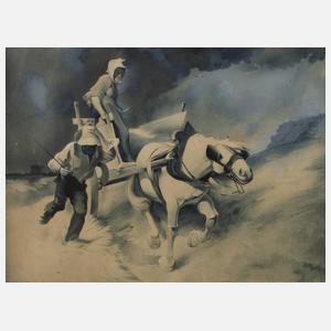 R. Schmole, Pferdewagen im Sturm