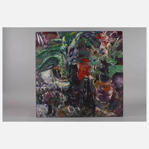 Fritz Fröhlich, Blumenstillleben mit Weinflasche