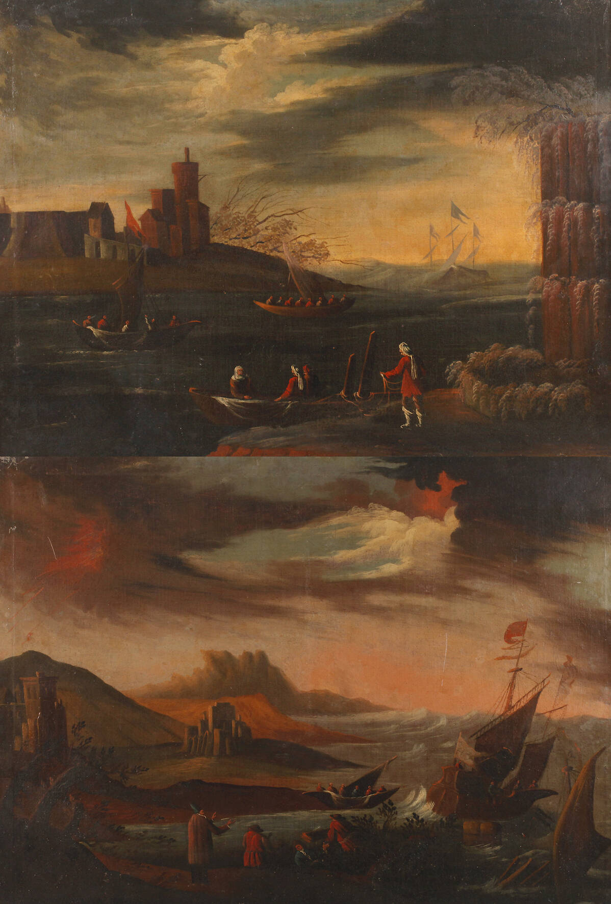 Paar Gemälde mit Schiffen