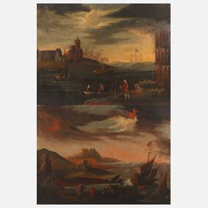 Paar Gemälde mit Schiffen