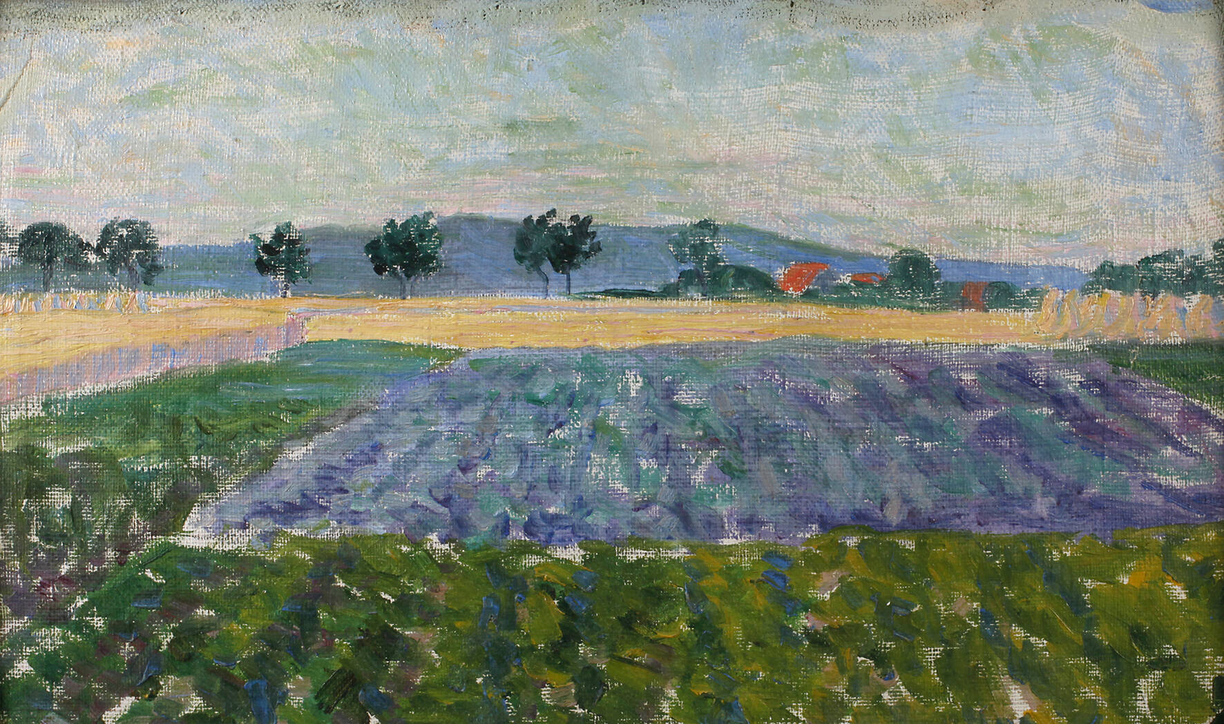 Louis Hayet, attr., Sommerlandschaft mit Feldern