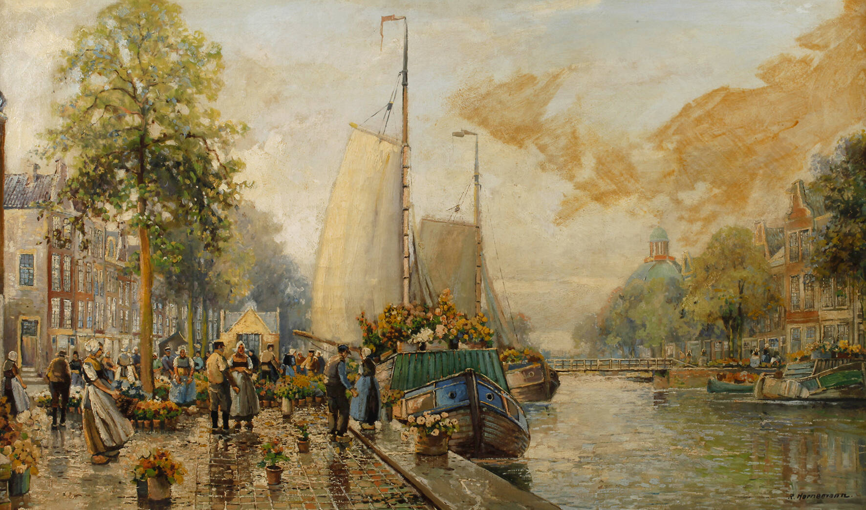 R. Hornemann, attr., Blumenmarkt in Amsterdam