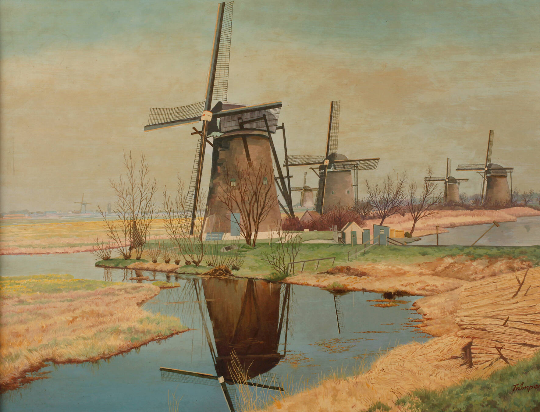 Prof. August Trümper, Landschaft mit Windmühlen