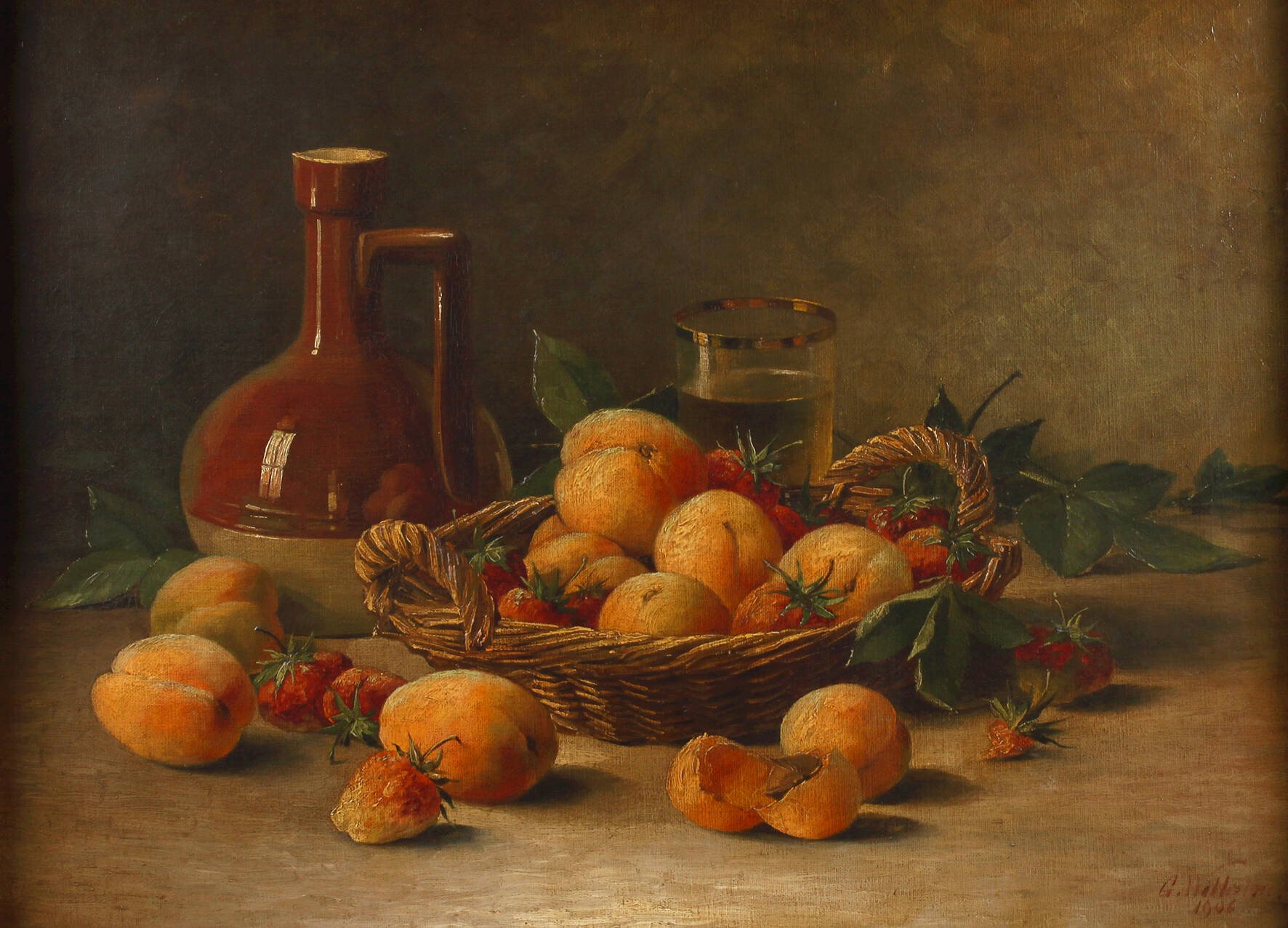 G. Wilhelm, Stillleben mit Aprikosen und Erdbeeren