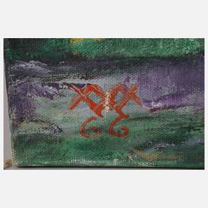 Expressionistische Landschaft mit Windmühlen