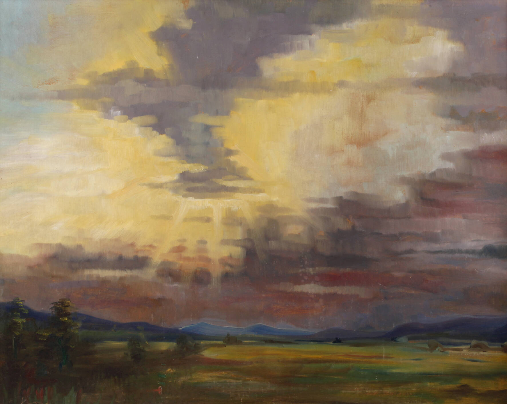 Landschaft mit durchbrechender Sonne