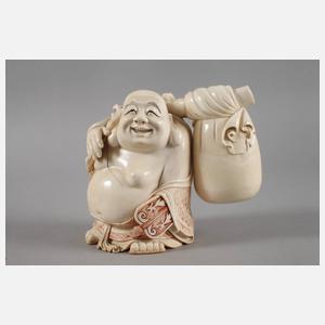 Große Elfenbeinschnitzerei Glücksbuddha