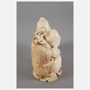 Große Elfenbeinschnitzerei Glücksbuddha