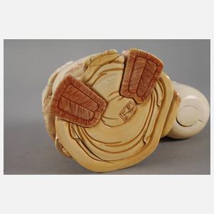 Große Elfenbeinschnitzerei Glücksbuddha