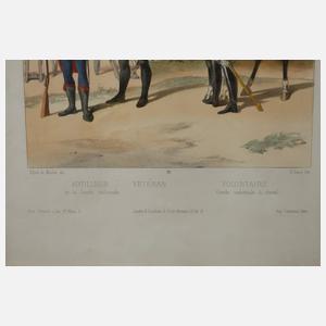 Drei Blatt französische Soldatendarstellungen