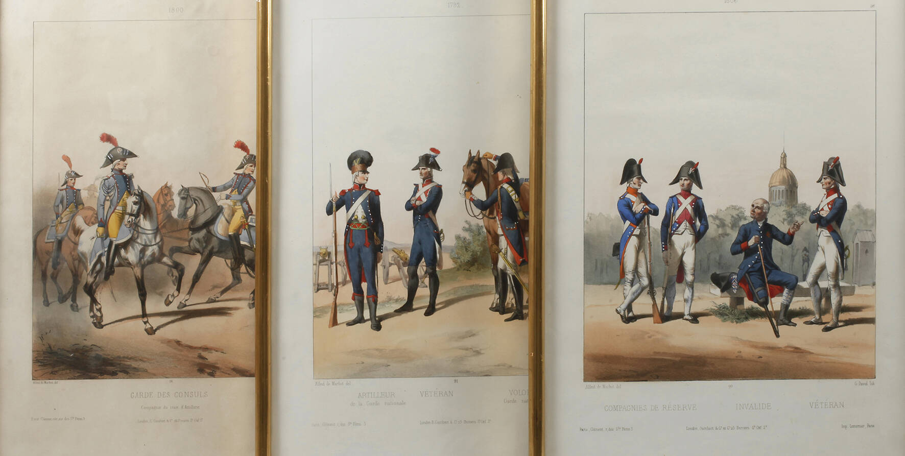 Drei Blatt französische Soldatendarstellungen