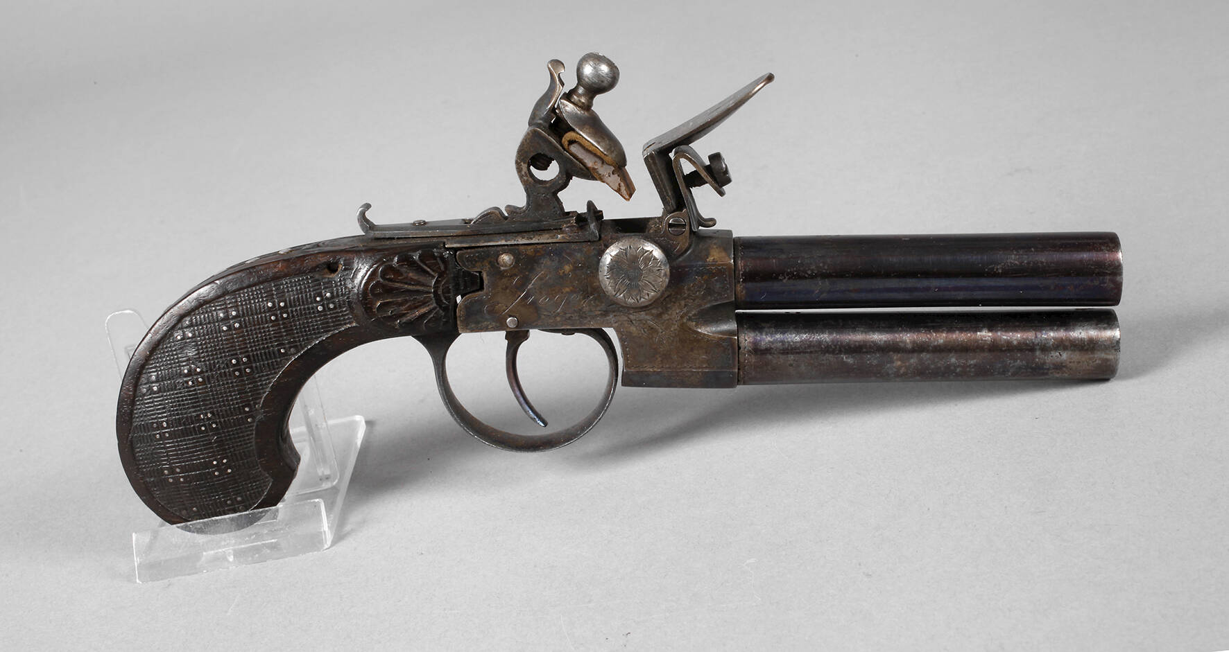 Steinschlosspistole mit zweifachem Lauf