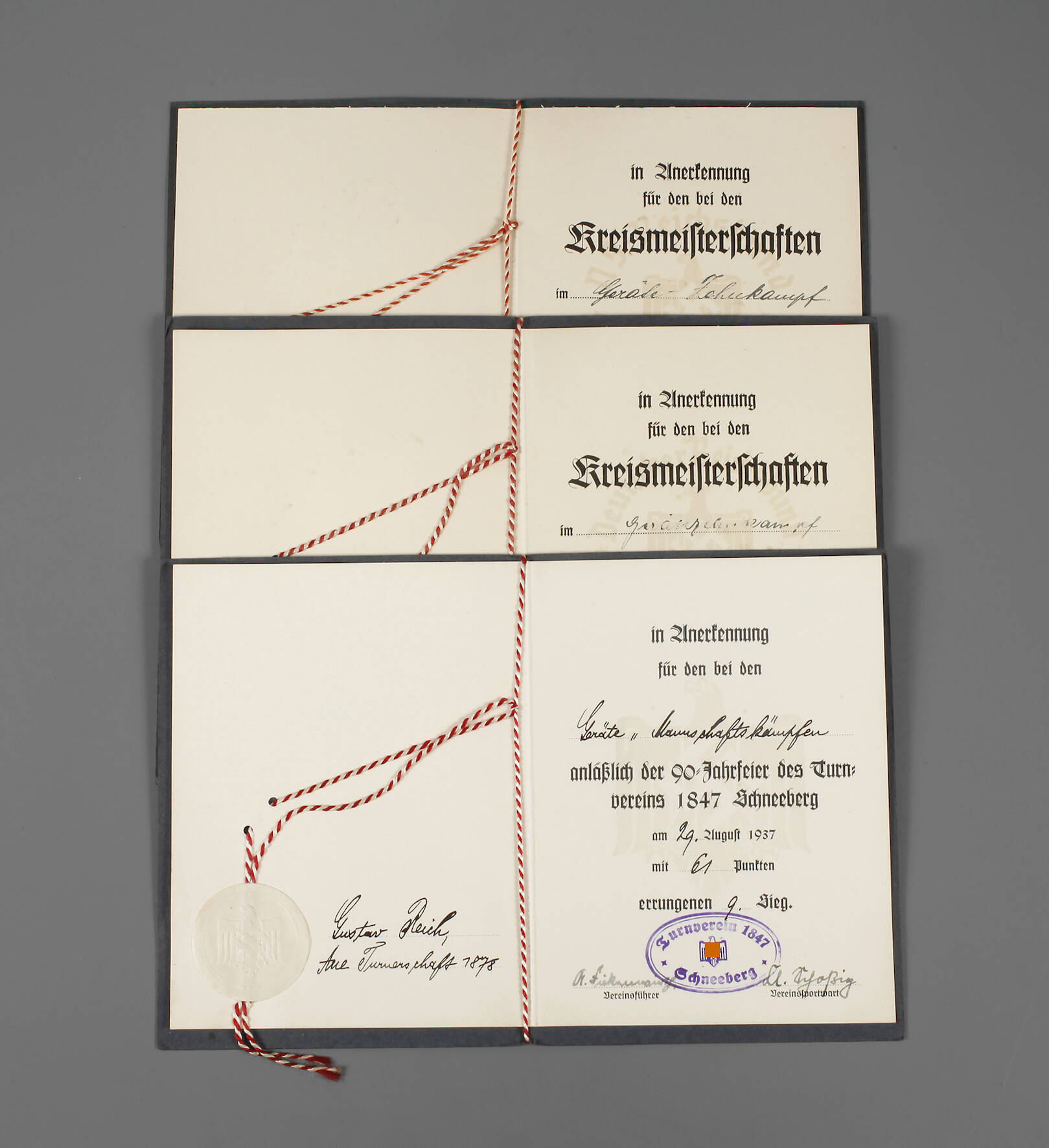 Drei Urkunden Reichsbund für Leibesübungen