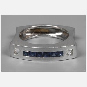 Designerring mit Diamanten und Saphiren