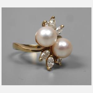 Damenring mit Perlen und Diamanten