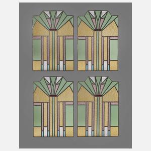 Vier Bleiglasscheiben Art déco