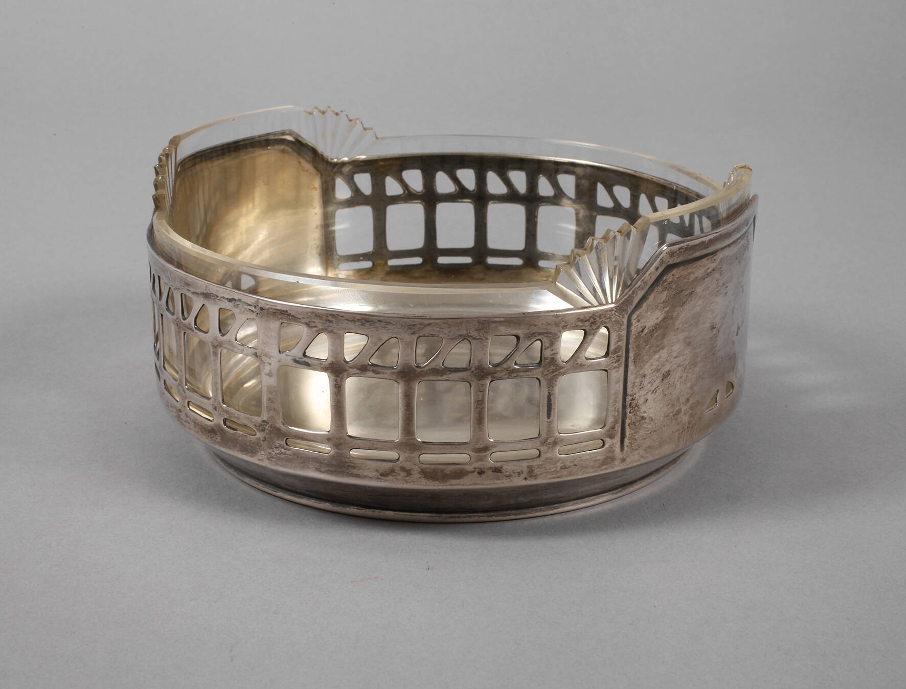 Silberschale mit Glaseinsatz