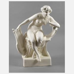 Goldscheider Wien weiblicher Akt mit Lyra