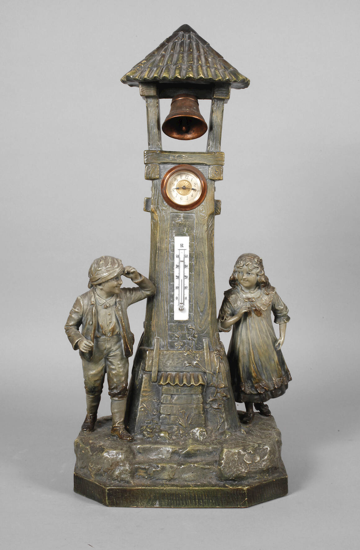 Figürliche Salonuhr mit Thermometer