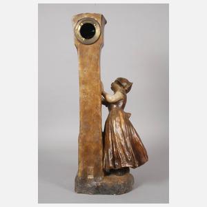 Goldscheider Wien, figürliche Salonuhr "Neugierde"