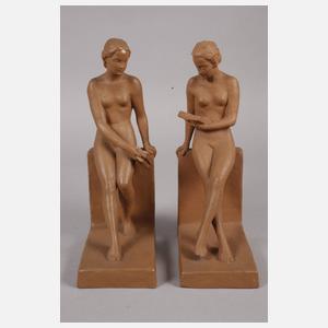 Goldscheider Wien Paar Damenakte als Buchstützen