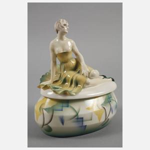 Figürliche Deckeldose mit Spritzdekor