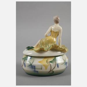 Figürliche Deckeldose mit Spritzdekor