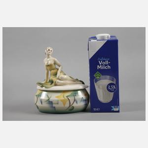 Figürliche Deckeldose mit Spritzdekor