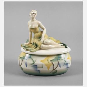 Figürliche Deckeldose mit Spritzdekor