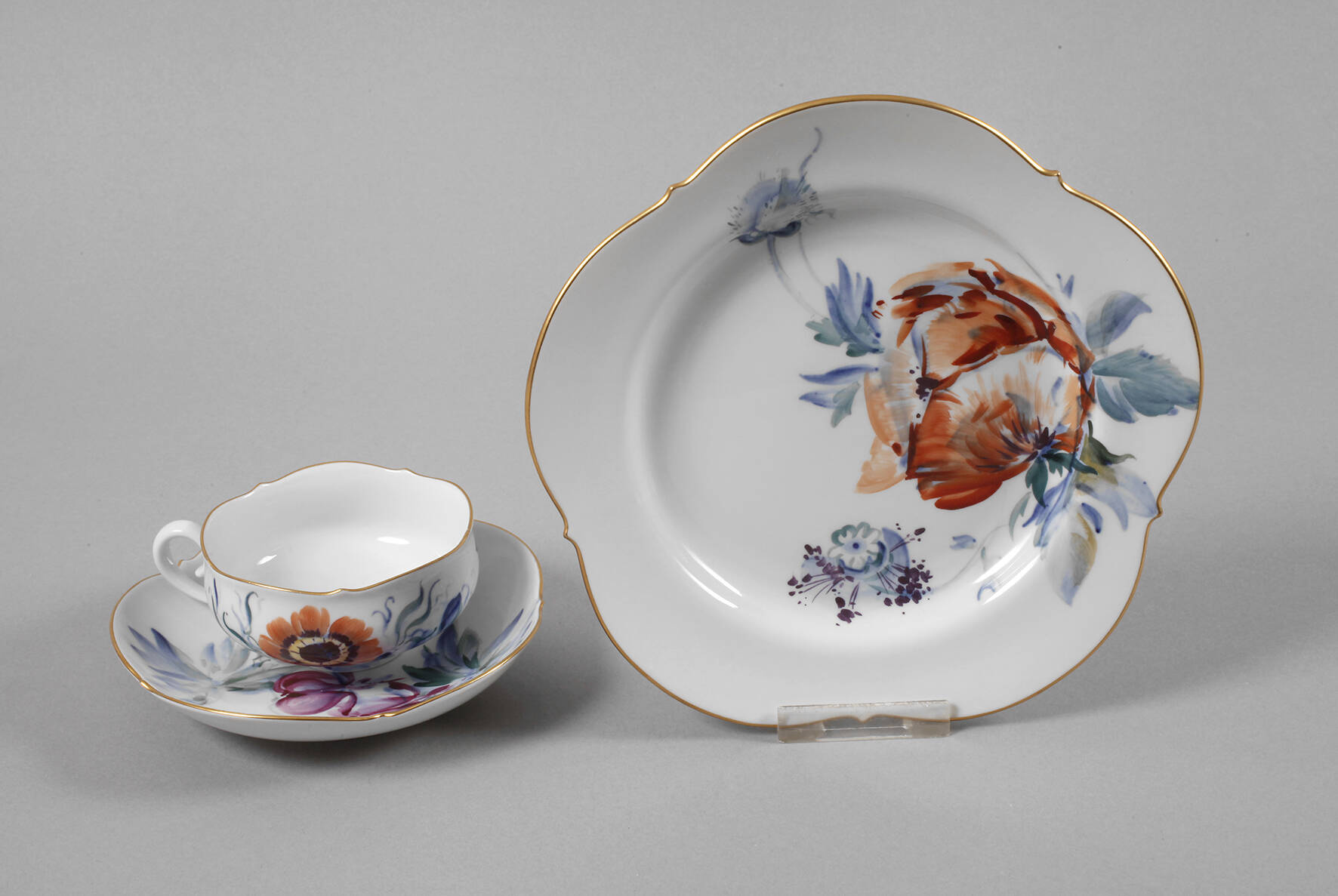 Meissen Teegedeck "Blumenmalerei blau-bunt"