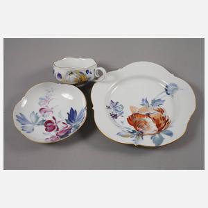 Meissen Teegedeck "Blumenmalerei blau-bunt"