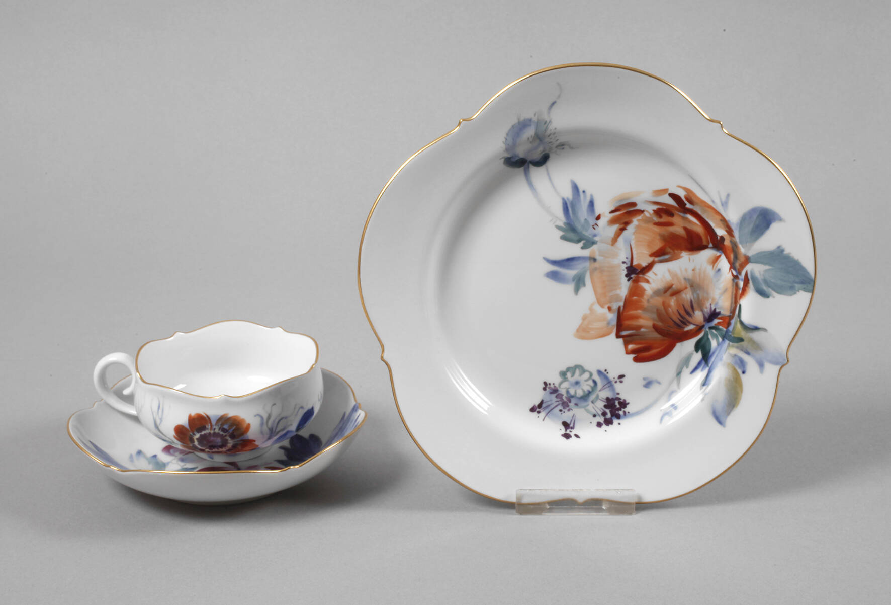 Meissen Teegedeck "Blumenmalerei blau-bunt"