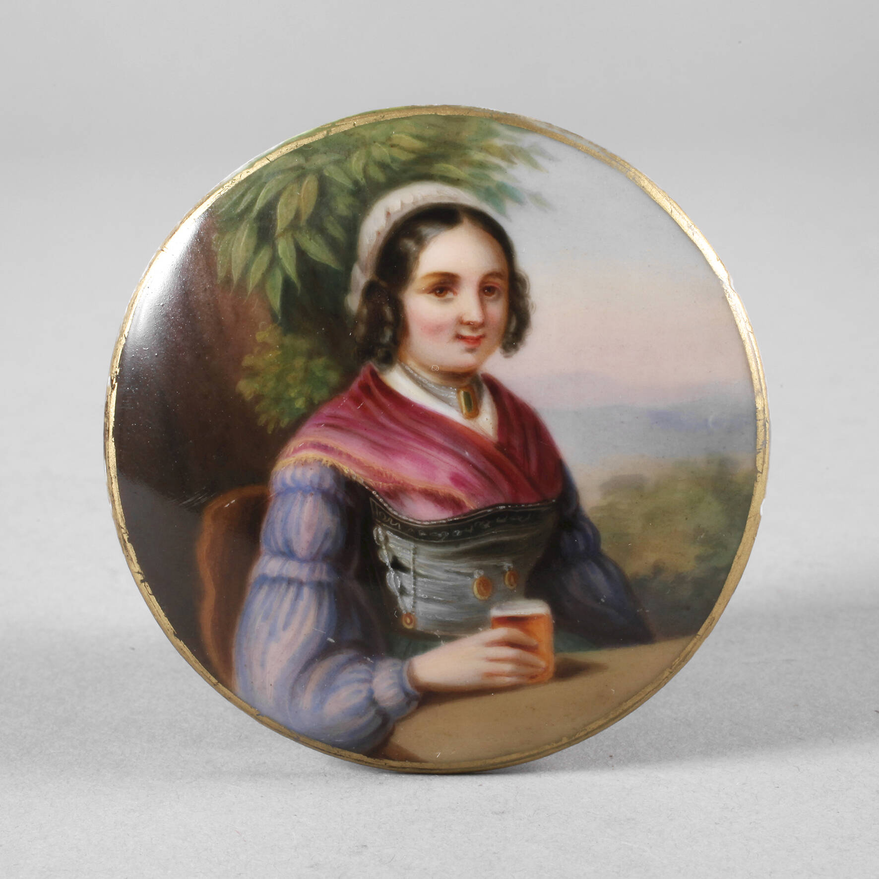 Kleine Bildplatte Mädchen in Biedermeiertracht