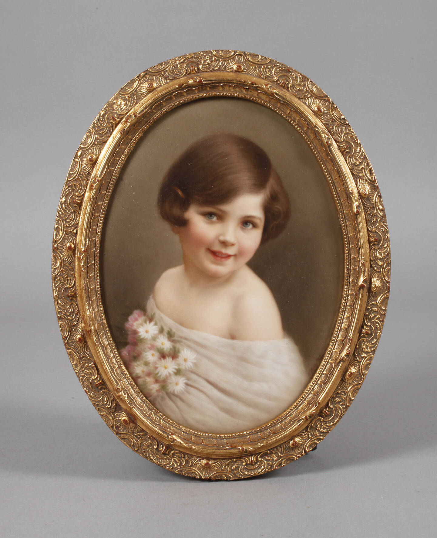 Hutschenreuther Bildplatte Mädchen mit Blumenstrauß