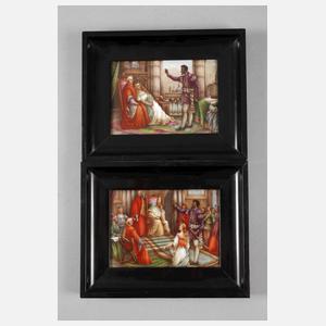 Zwei Porzellanbildplatten mit Szenen aus Shakespeares Othello